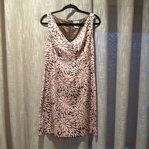 Darling mid-mod pink and cocoa empire waist sleeveless dress. Linen and silk.